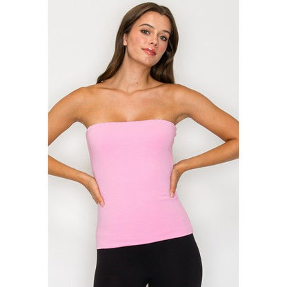 CST837 Double Layered Long Cotton Tube Top in Pink