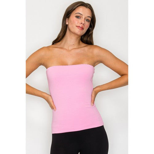 CST837 Double Layered Long Cotton Tube Top in Pink