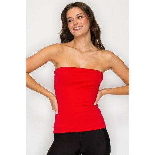CST837 Double Layered Long Cotton Tube Top in Red