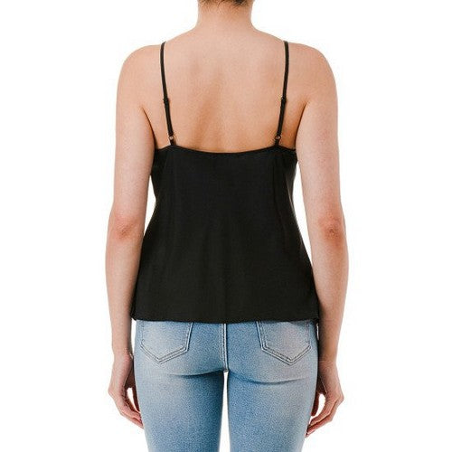Double Layer Satin Cami Vest Top in Black