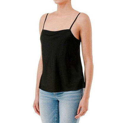 Double Layer Satin Cami Vest Top in Black