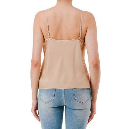 Double Layer Satin Cami Vest Top in Desert