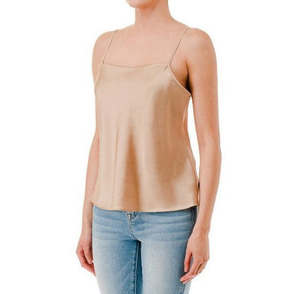Double Layer Satin Cami Vest Top in Desert