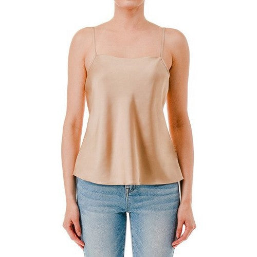77327 Double Layer Satin Cami Top in Desert