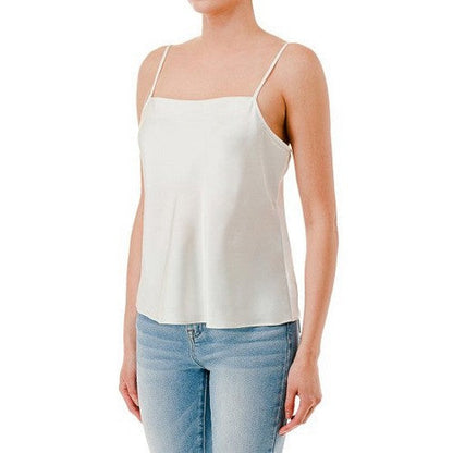 Double Layer Satin Cami Vest Top in Ivory