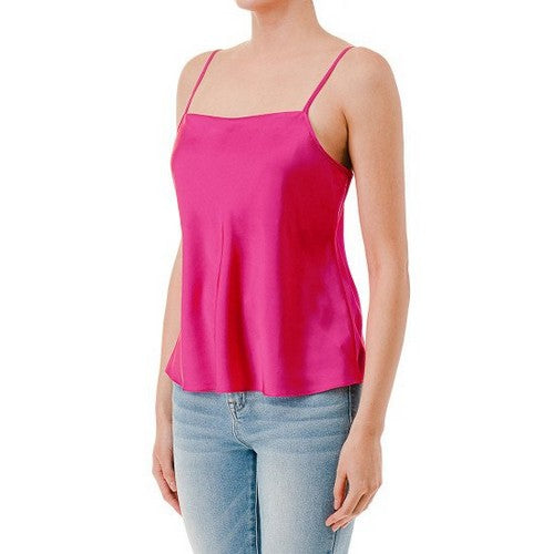 Double Layer Satin Cami Vest Top in New Fuchsia