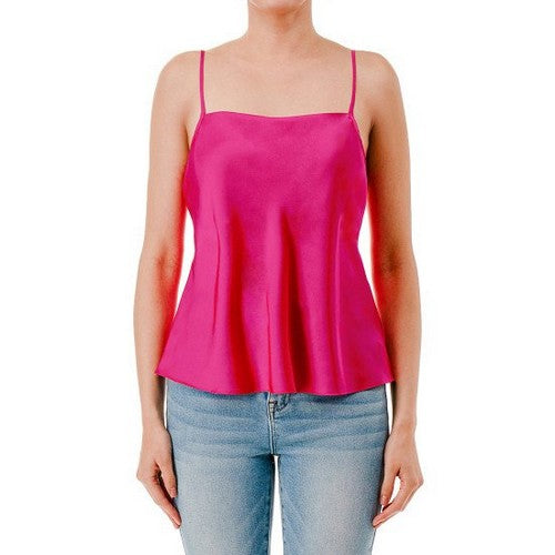 77327 Double Layer Satin Cami Top in New Fuchsia
