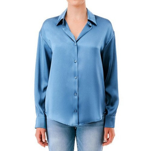 76581 Satin Oversize Shirt in Indigo