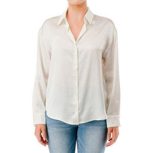 76581 Satin Oversize Shirt in Ivory