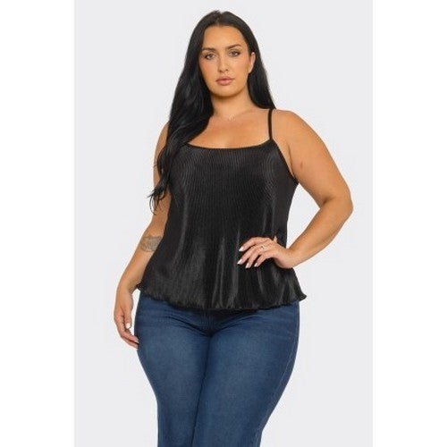 AA2482X Plus Size Plisse Fit & Flare Cami Vest in Black