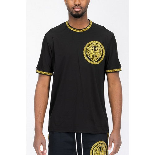 WT4105 Gold Trim Lion Luxury Tee in Black