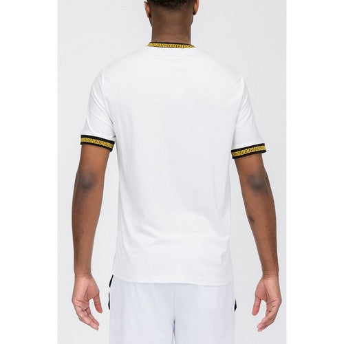 Version2 Gold Trim Lion Luxury Tee in White