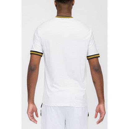 Version2 Gold Trim Lion Luxury Tee in White