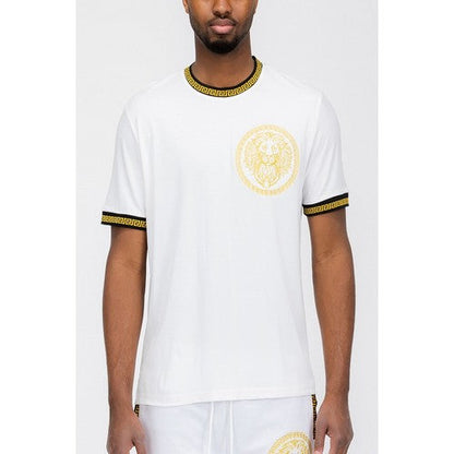 WT4105 Gold Trim Lion Luxury Tee in White