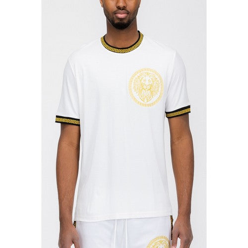 WT4105 Gold Trim Lion Luxury Tee in White