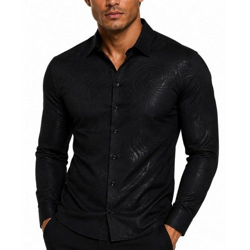 VELW-02 VIP Collection Slim Fit Embossed Dress Shirt in Black
