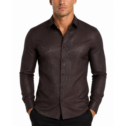 VELW-02 VIP Collection Slim Fit Embossed Dress Shirt in Brown