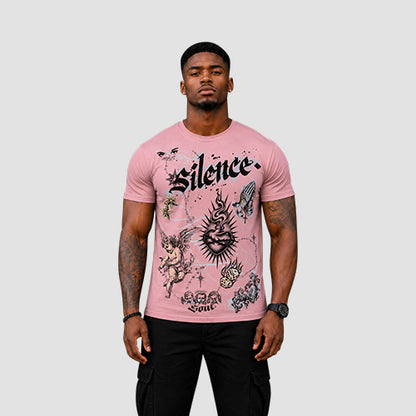 Silence Graphic Tee in Light Pink