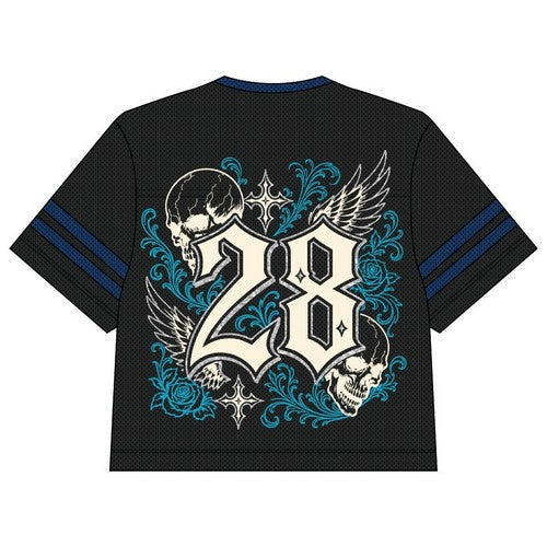 Members Only Oversize Cropped Mesh Graphic Tee in Black