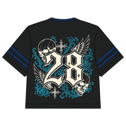 Members Only Oversize Cropped Mesh Graphic Tee in Black
