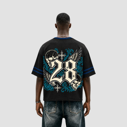 Members Only Oversize Mesh Cut-Off Graphic Tee in Black