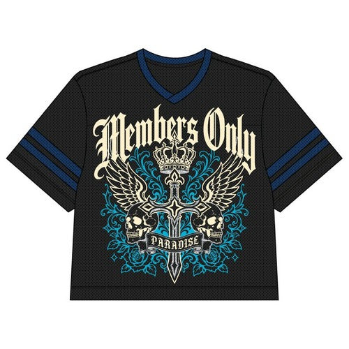 A624FM Members Only Oversize Cropped Mesh Graphic Tee in Black
