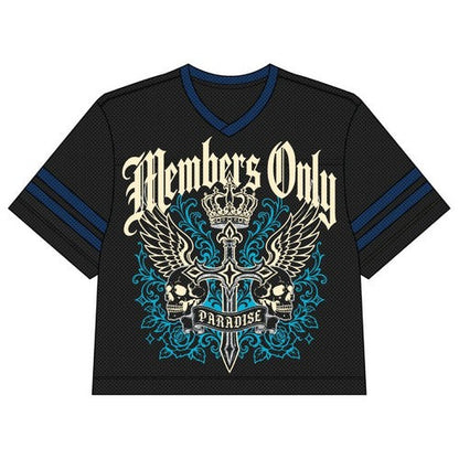 A624FM Members Only Oversize Cropped Mesh Graphic Tee in Black