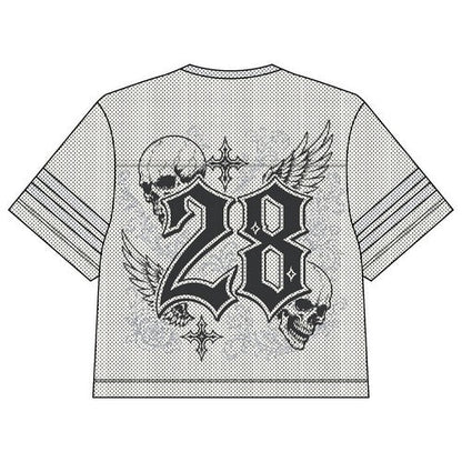 A624FM Members Only Oversize Cropped Mesh Graphic Tee in Off White