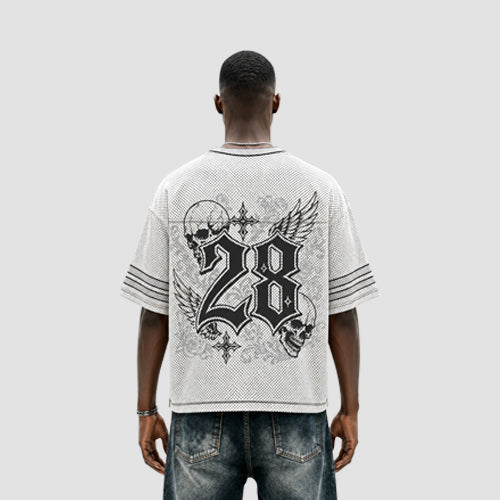 Members Only Oversize Mesh Cut-Off Graphic Tee in Off White