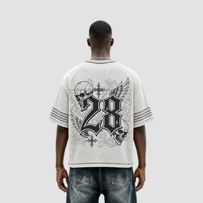 Members Only Oversize Mesh Cut-Off Graphic Tee in Off White