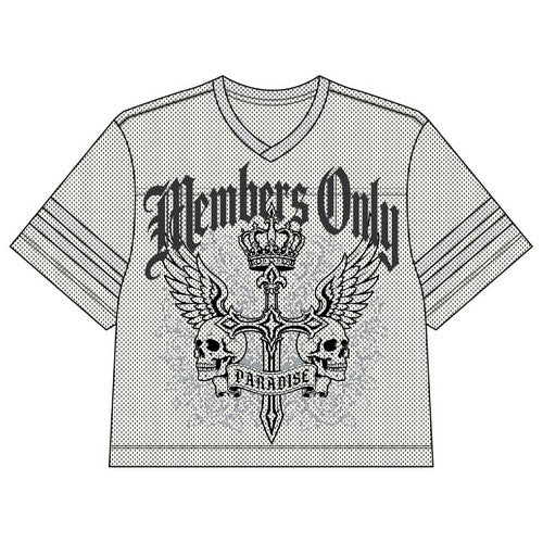 Members Only Oversize Cropped Mesh Graphic Tee in Off White