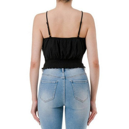 Crop Cami Peasant Top in Black