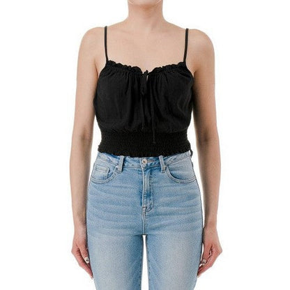 76989 Crop Cami Peasant Top in Black