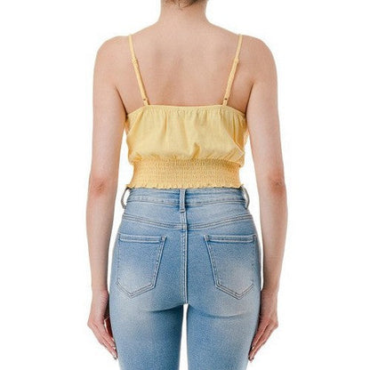 Crop Cami Peasant Top in Butter Yellow