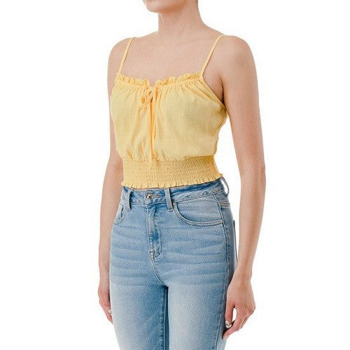 Crop Cami Peasant Top in Butter Yellow