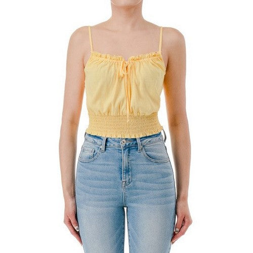 76989 Crop Cami Peasant Top in Butter Yellow