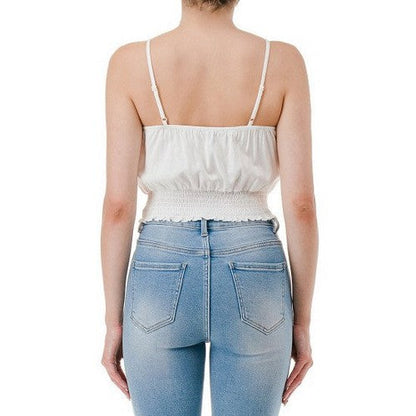 Crop Cami Peasant Top in Off White