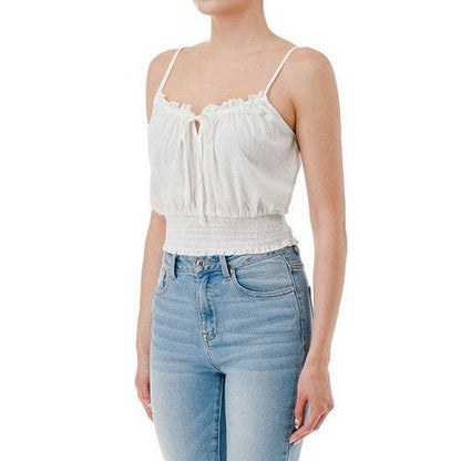 Crop Cami Peasant Top in Off White
