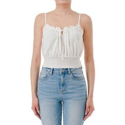 76989 Crop Cami Peasant Top in Off White