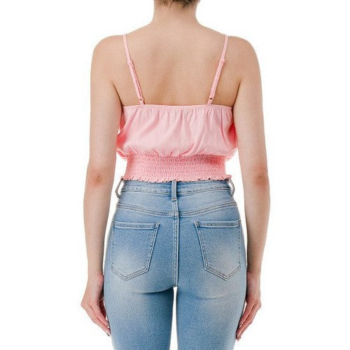 Crop Cami Peasant Top in Powder Pink