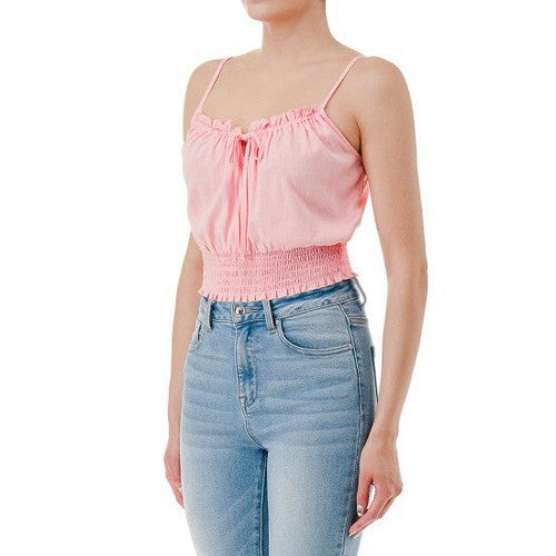 Crop Cami Peasant Top in Powder Pink