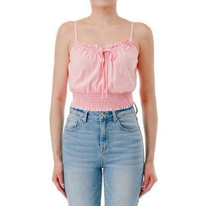 76989 Crop Cami Peasant Top in Powder Pink