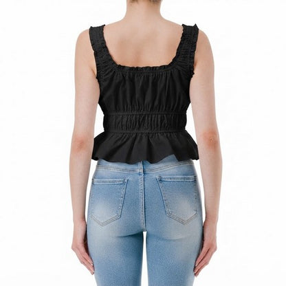 [VAT-FREE SHOPPING]Square Neck Peplum Top in Black