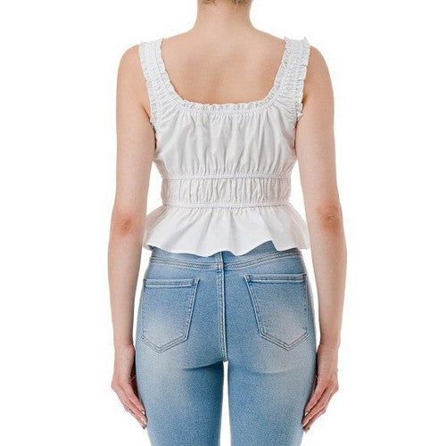 Square Neck Peplum Top in White