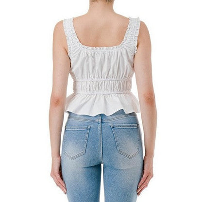 Square Neck Peplum Top in White