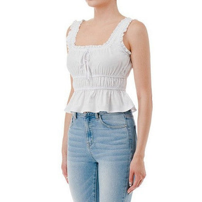 Square Neck Peplum Top in White