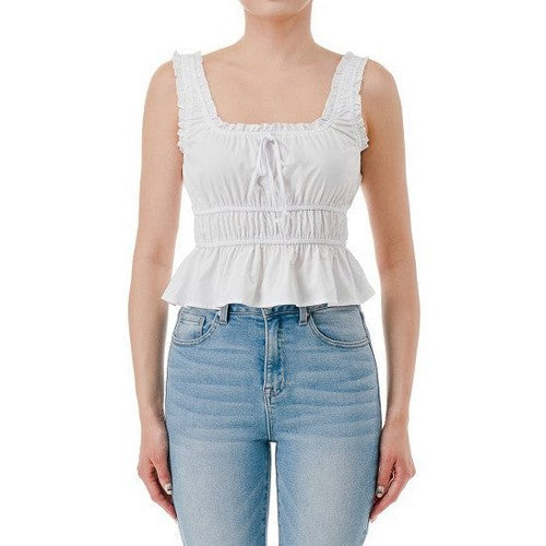 76875 Square Neck Peplum Top in White