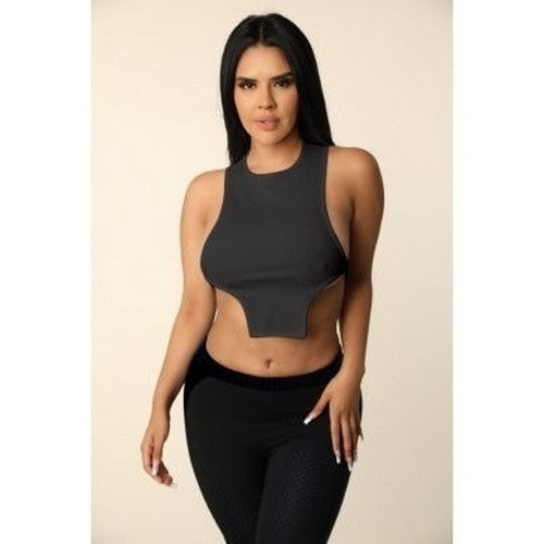KT437 Open Back Crop Tank in Black
