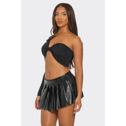 One Sleeve Knot-Front Crop Top in Black
