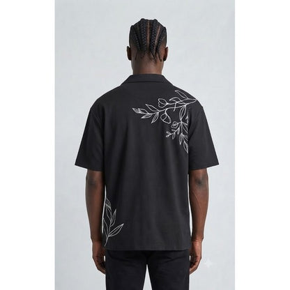 Next Tulip Knit Cuban Embroider Jersy Shirt in Black